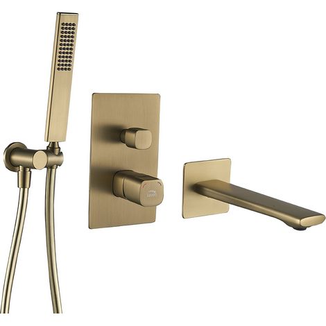 TORES Unterputz-Badewannenarmatur mit Duschset, gebürstetes Gold, Laveo (1/5)