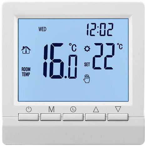 Termostato elettrico manuale per radiatore da 16 A – Display LCD retroilluminato – 6 modalità programmabili – Funzione antigelo – Installazione semplice