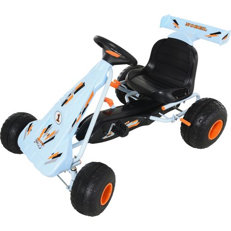 Go-kart à pédales avec frein à main, siège réglable, pédale, marche avant/arrière, véhicule enfant jouet bleu clair dès 3 ans (1/5)