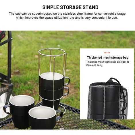 Tasses à café empilables avec support, en acier inoxydable 304, à double isolation, idéales pour le café, la bière, le thé au lait, le camping et les pique-niques en plein air. (1/3)