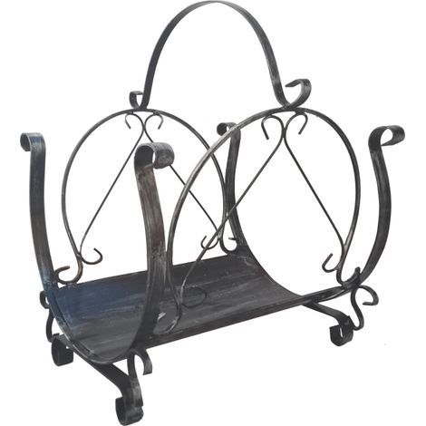 Portalegna/Porta legna/legno per camino con manico in ferro battuto