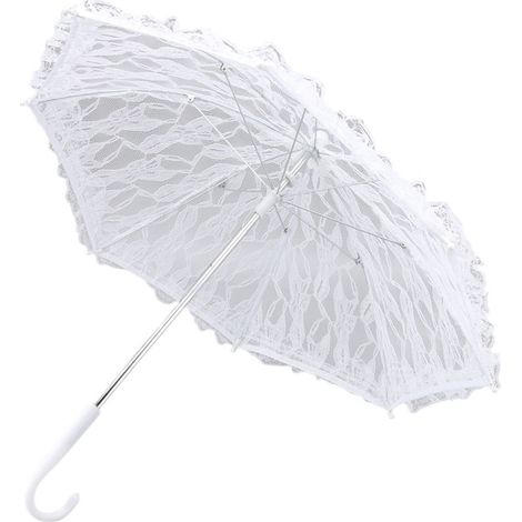 Parasol en dentelle blanche avec poignée en J, allure élégante, idéal pour les mariages, les fêtes et les bals de fin d'année. (1/5)