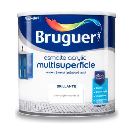 ESMALTE ACRYLIC MULTISUPERFICIE BRILLANTE BLANCO PERMANENTE 0,250L 5160638 BRUGUER (1/5)