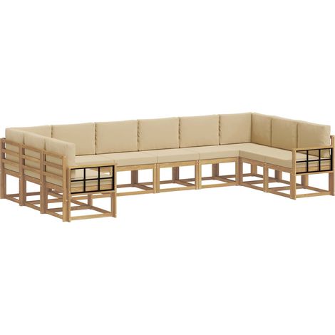 Conjunto de sofás de exterior con cojín 10 pcs y Beige vidaXL