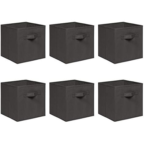 Foldable Storage Boxes,Non-Woven Fabric Storage Box Set,Storage Drawers for Cube Storage Unit,26.5x26.5x28 cm (Dark Grey, Set of 6)