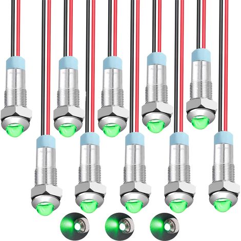 10pcs 110-220V 6mm 1/4" AC Voyant Led En Metal, vert Led Indicateur Panneau,Temoin Lumineux 110V, Pour Van,Bateau Et Autres Vehicules Universels