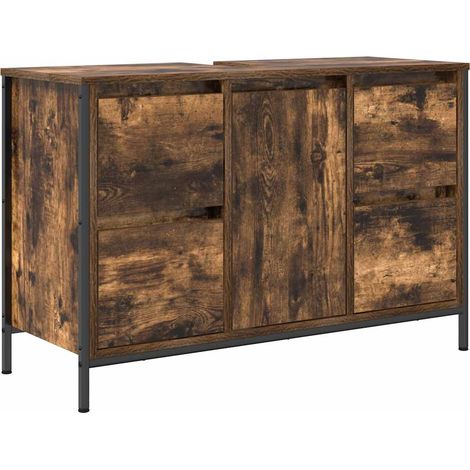 Meuble sous-vasque avec tiroirs chêne fumé 90x34,5x60 cm CFW23190 (1/5)