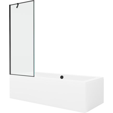 Mexen Cube Rechteckwanne 170 x 80 cm mit Verkleidung und 1-flügeligem Paravent 70 cm, schwarzes Muster - 550517080X9507007070 (1/5)