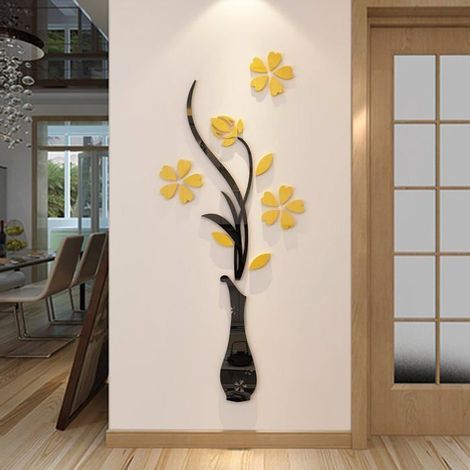 Papier peint 3D mural vase jaune – 150 x 58 cm – Acrylique brillant – Adhésif (1/3)