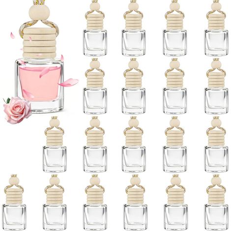 Lot de 20 flacons diffuseurs pour voiture en verre avec bouchons en bois, VELUNOR, compte-gouttes et entonnoir, pendentifs suspendus (1/5)