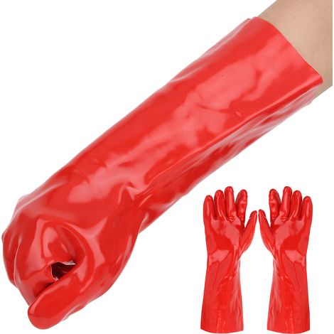 Gants longs en PVC anti-chimiques, résistants aux acides, aux alcalis et aux huiles, pour la protection des mains dans les laboratoires industriels. (1/5)