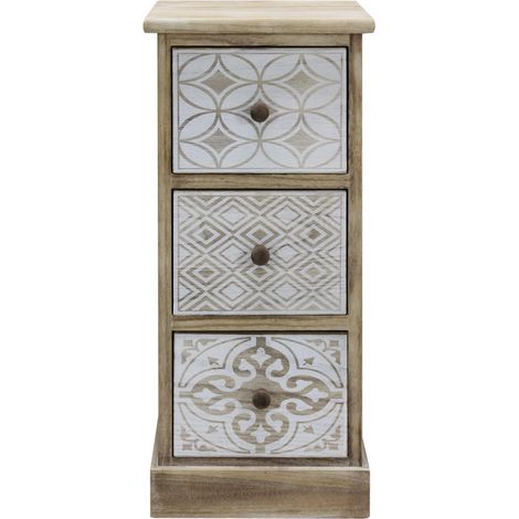 Rebecca Mobili Comodino 3 Cassetti Legno Beige Bianco Retro Salvaspazio 63x29x25 (1/5)