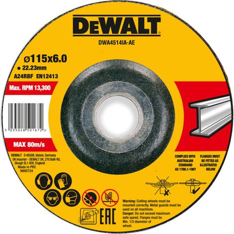 Meule à ébarber DEWALT haute performance 115x6x22,23mm métal type 42 (déportée) DWA4514IA-AE