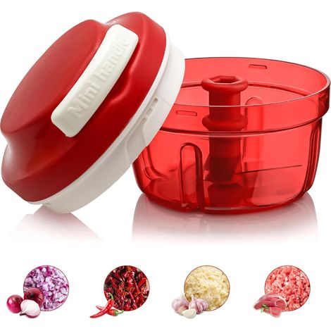 Picadora de verduras manual con cordón, cortador de cebolla multifuncional para verduras y carne, utensilio de cocina para picar y cortar rápidamente. (1/5)