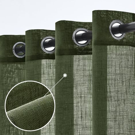 Lot de 2 Rideaux en Lin Translucides Voilage à Oeillets Rideaux et Draperies Intérieurs Modernes pour Chambre Fenêtre Salon Coucher 140x225 cm Vert Sauge (1/4)