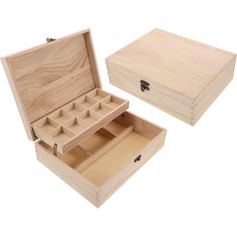 Boîte à Bijoux 2pcs avec Compartiments et Séparateurs Indépendants pour Rangement Élégant en Bois Beige Grosse Capacité Design Multifonction (1/5)