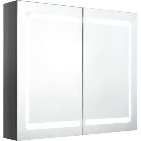 Armadietto Bagno  Mobile da Bagno con Specchio e LED Grigio Lucido 80x12x68 cm (1/5)