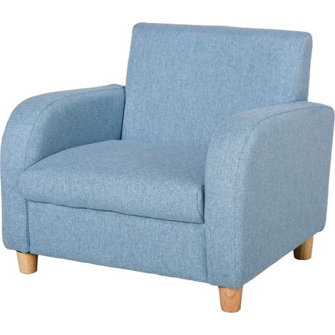 Fauteuil/canapé enfant aspect lin, pieds en bois massif, coussin en mousse, idéal pour chambre/salle de jeux, 49 x 45 x 44 cm, pour enfants de 3 à 5 ans, bleu (1/4)
