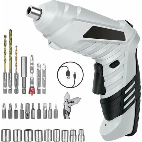 Perceuse Visseuse Sans Fil 3.6Nm, Visseuse Devisseuse 1300mAh 3.6V + 26 Accessoires, 2 Sens Rotation + Lampe LED, Câble Charge USB, Idéal pour Artisans, Installation de Meubles et Jouets (1/4)