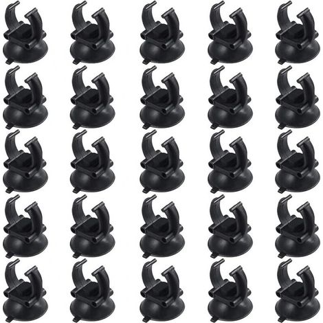 25 Saugrohrhalter für Aquarien, schwarze PVC-Kunststoffklemmen für Saugnäpfe. (1/4)