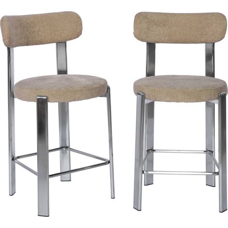 sweeek - 2er-Set Vintage-Barhocker aus verchromtem Stahl mit strukturiertem Bezug Verchromt / Taupe (1/5)