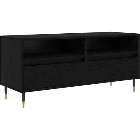Meuble TV contemporain avec tiroir et étagères 100 x 34,5 x 44,5 cm en bois d'ingénierie chêne noir (1/5)