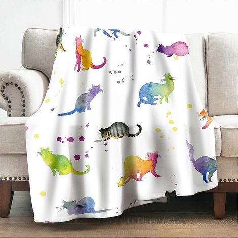 Couvertures à motif chat, cadeaux pour femmes, filles et garçons, décoration pour la maison, la chambre, le salon, le dortoir ou le berceau. Adorables couvertures en peluche douces, moelleuses et légè (1/5)