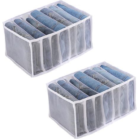 Organizador de cajones plegable para ropa, vaqueros, calcetines, ropa interior, pantalones, leggings y camisetas (blanco, 2 unidades, grande) (1/5)