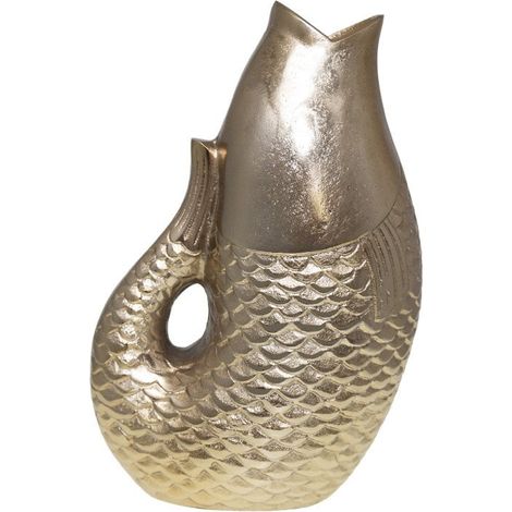 Vase Décoratif Silhouette de Poisson en Aluminium Doré 20 x 12,5 x 32,5 cm - PANGIVO (1/4)