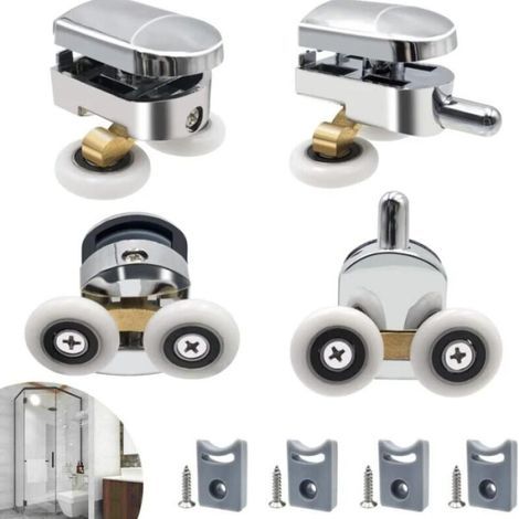 Shower Door Roller, 4 Double Shower Door Rollers Sliding Door Wheel Replacement for Shower Enclosure (1/5)