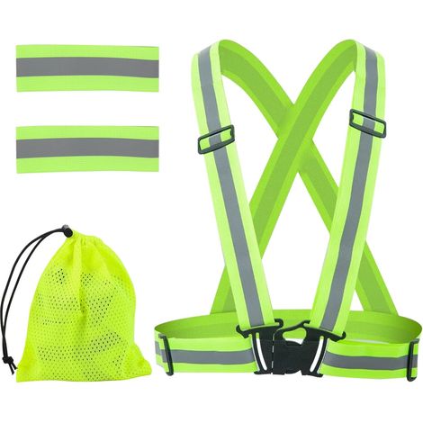 Gilet de sécurité réfléchissant pour vélo,Gilet Fluorescent réglable et 2 Bracelets Réfléchissants,léger et à Haute visibilité,adapté à la Course,au Cyclisme et à la randonnée(Vert) (1/5)