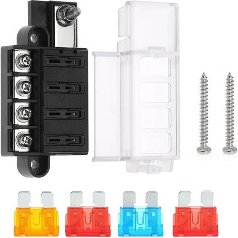 4-fach-Flachsicherungsblock, 12-V-Sicherungskasten mit Deckel, wasserdicht, 4-Kreis-Sicherungskasten für Fahrzeuge, Pkw, Lkw, Boote und Wohnmobile (1/5)