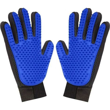 Gants de toilettage pour animaux - Gants de brossage doux - Conviennent aux chiens, chats, chevaux, etc., 1 paire, bleus (1/5)