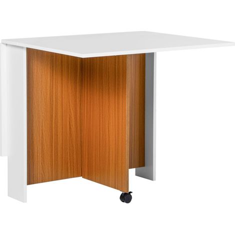 Table à Manger Pliable Multifonctionnelle 120x80x73 cm Blanc Teck Roues avec 2 Rallonges Idéale pour Espace Réduit (1/5)