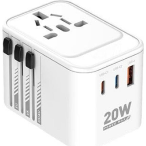 Adaptateur de voyage universel, prise de voyage universelle avec 2 ports USB-C (PD 20 W), 1 port USB-A et 1 port CA, adaptateur de voyage pour l'Italie, l'Angleterre, l'Allemagne, l'A