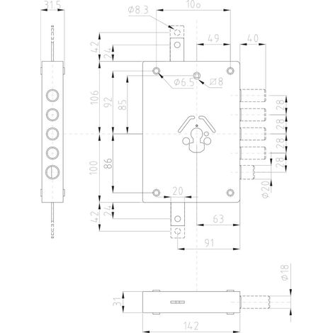 SERRATURA TRIPLICE DA APPLICARE ART. 42 art.42 - Dx E 60 mm 142 x 206  - DIERRE