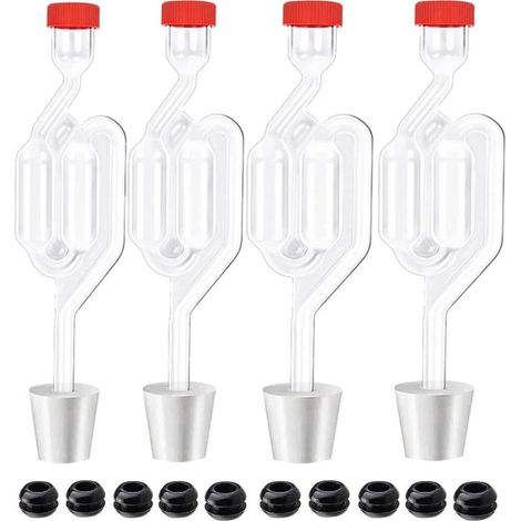 Clear plastic fermentation airlock – 4 pieces with 8mm perforated silicone stoppers – Brewery exhaust valve (1/5)