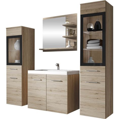 Mobilier1 – Ensemble de meubles de salle de bain Sarasota 141 – Chêne de san remo – Largeur 1200 mm – Lavabo 470 x 600 mm – Installation murale recommandée (1/5)