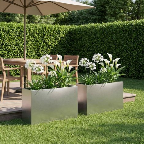 vidaXL Macetero de Jardín 2 uds. Plateado 80 x 30 x 50 cm (1/5)