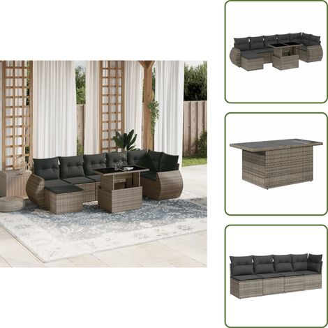 Salon de jardin 8 pcs avec coussins gris résine tressée - Salon De Jardin - Meuble Extérieur - Set Salon - Résine Tressée - Rotin Synthétique (1/5)