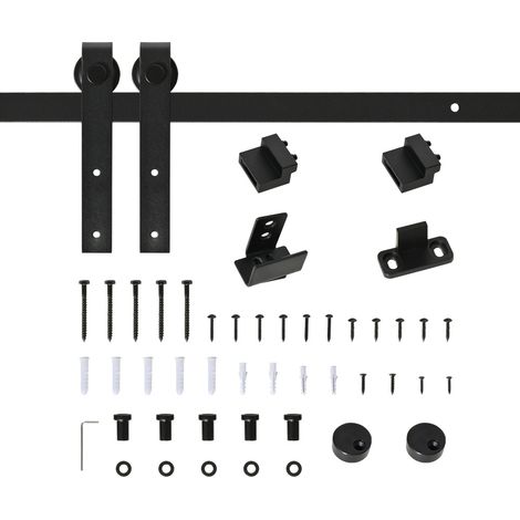 Rail Porte Coulissante 200 cm Kit Quincaillerie Système Suspendu en Acier Noir pour Meuble Placard Dressing (1/5)