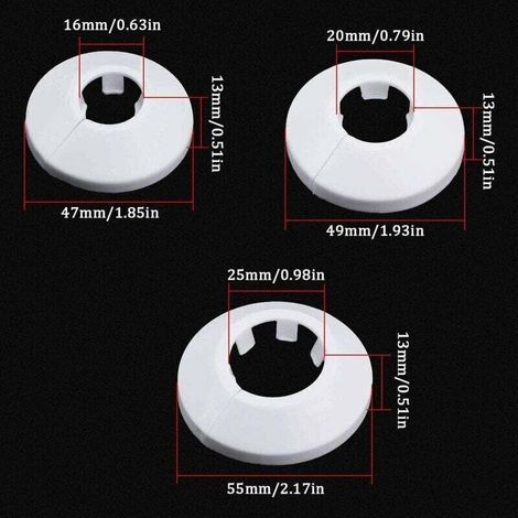 Rosace Radiateur Cache Tuyau pour Radiateur Chauffage Plomberie Couvercle de Trou Mural Sol 16 mm / 20 mm / 25 mm 24Pcs(Blanc) (1/3)
