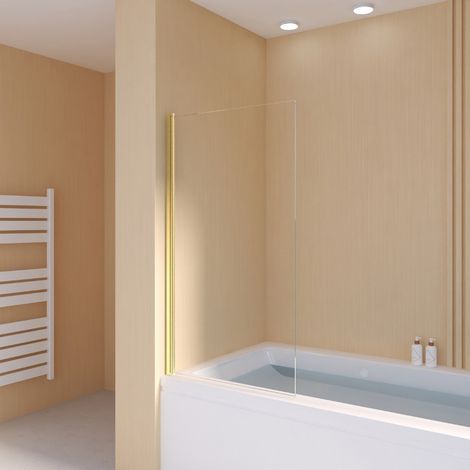 Essebagno Pare-Baignoire pivotant verre anticalcaire et aluminium 80 x 140 Or brossé