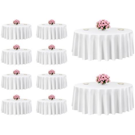 Manteles Redondos de 3048 mm, Elegantes y Versátiles, Resistentes a las Arrugas, Lavables a Máquina, de Poliéster, para Fiestas, Bodas, Banquetes y Eventos Formales, Color Blanco, 10 uds (1/5)