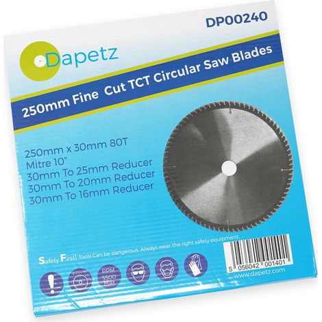 Dapetz® 250mm TCT Circular Saw Blade – 80 Teeth, 30mm Bore, Fine Cut Mitre Blade, Hardened and Tempered for Clean Cuts, Compatible with a Wide Range of Circular Saws (1/5)