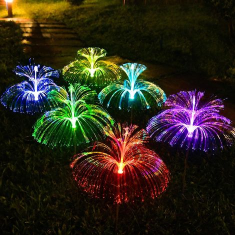 Lampe solaire de jardin méduse double couche fibre optique piquet inox LED multicolore acier inoxydable réf 300 g – Livraison gratuite