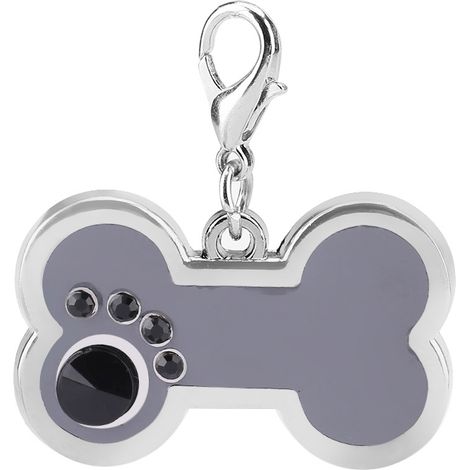 Étiquette d'identification en alliage pour animaux de compagnie, pendentif d'identification du nom de l'animal, chien, chat, forme d'os (gris) (1/5)