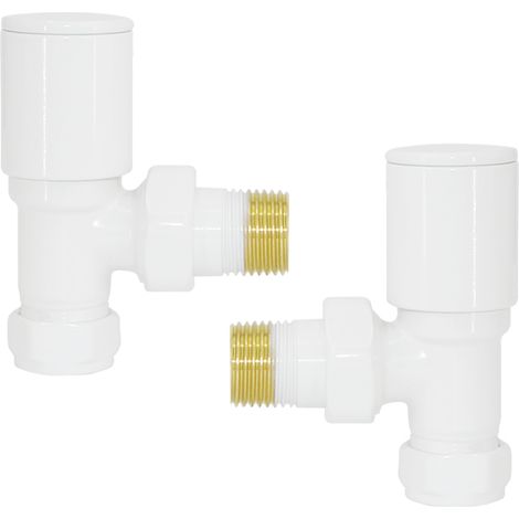 15mm x 1/2" White Angled Manual Towel Rail Designer Radiator Valves One Pair (1/3)
