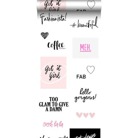 papier peint intissé XXL citations à la mode noir, blanc et rose  - ESTAhome (1/5)