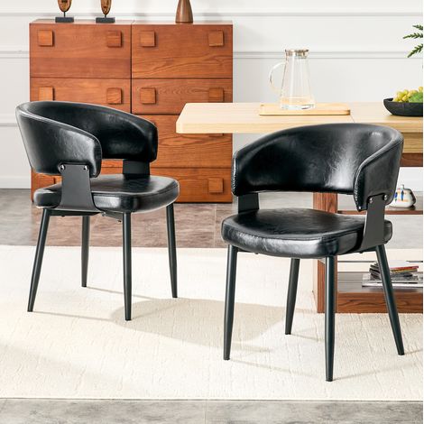 Esszimmerstuhl mit Armlehnen PU Schwarz Metallbeine OKMYHOME (1/5)